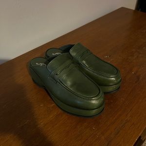 Free People green platform loafer mules, size 7.5